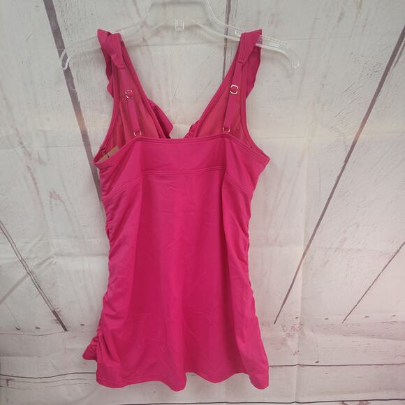 Women's Ruffle Flounce Tankini Top - Shade & Shore  Pink L: Adjustable Straps - Picture 3 of 9